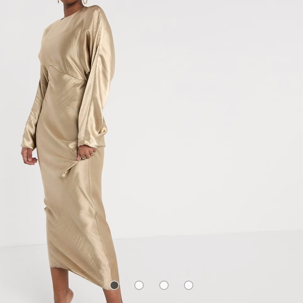 ASOS Batwing Satin Maxi Long Sleeve Party Dress in Oyster
